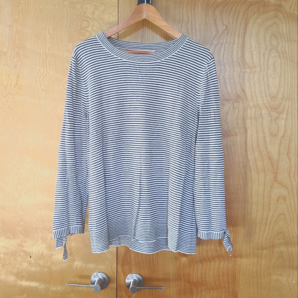 Like NEW Loft striped sweater with tie cuffs